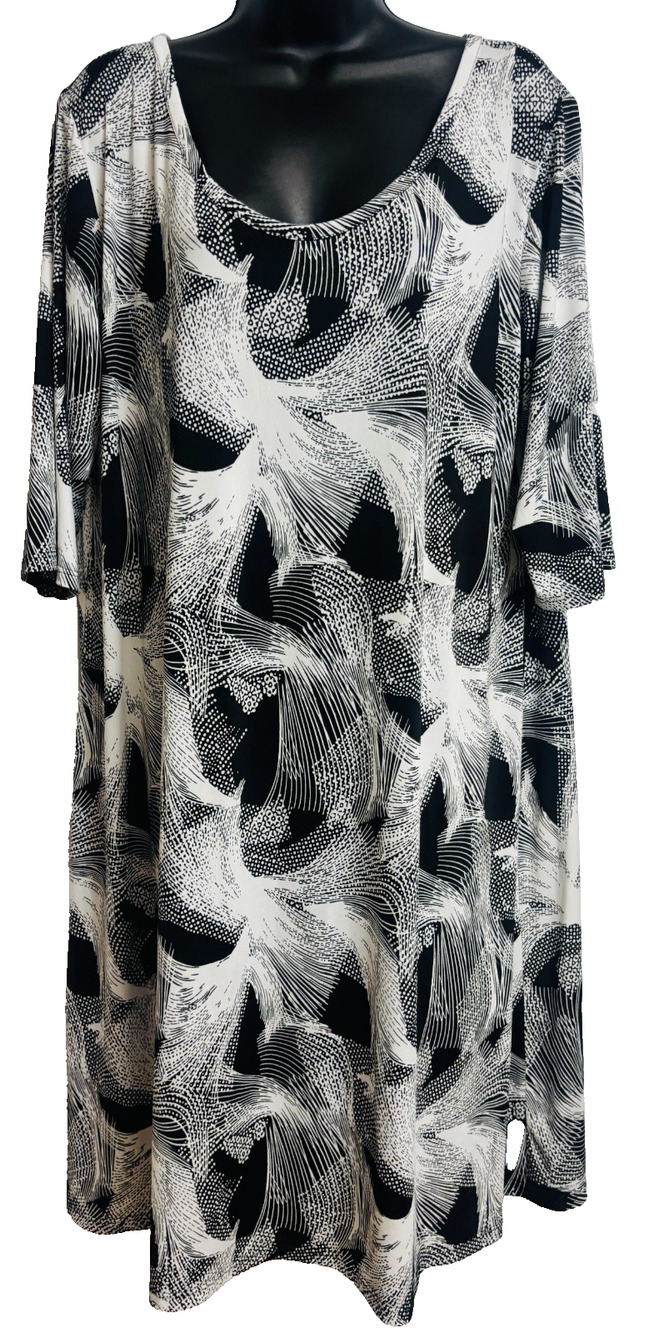 Iolani Hawaii Dress Women Plus 1X Black White Abstract Stretch USA Made